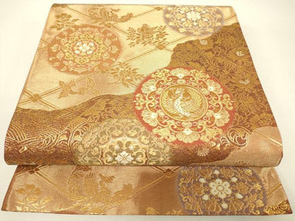 平和屋着物▼六通柄袋帯　正倉院華文　金糸　正絹　逸品　DABJ1211az
