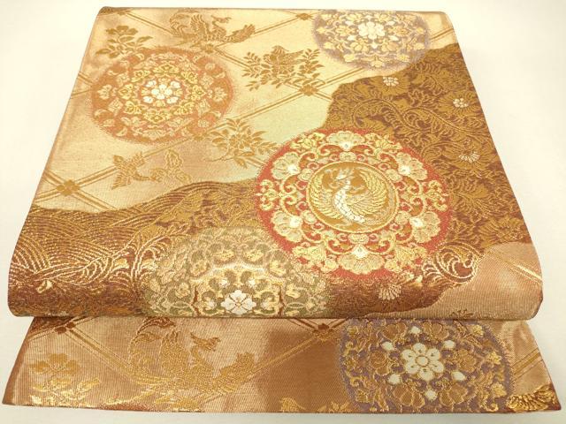 平和屋着物▼六通柄袋帯　正倉院華文　金糸　正絹　逸品　DABJ1211az