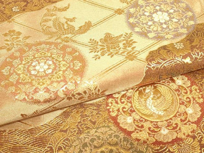 平和屋着物▼六通柄袋帯　正倉院華文　金糸　正絹　逸品　DABJ1211az