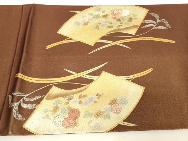 平和屋着物▼太鼓柄袋帯　駒刺繍　地紙花文　金銀彩　正絹　逸品　DABJ1219az