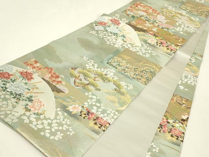 平和屋着物▼六通柄袋帯　名匠翔禽絵図文　金糸　正絹　逸品　DABJ1221az