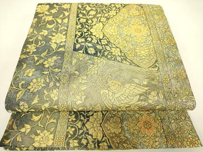 平和屋着物▼六通柄袋帯　正倉院花喰い鳥　金糸　正絹　逸品　DABJ1222az