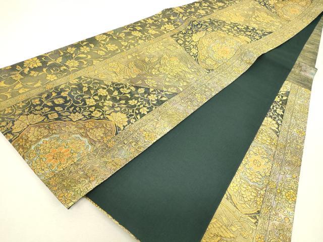 平和屋着物▼六通柄袋帯　正倉院花喰い鳥　金糸　正絹　逸品　DABJ1222az