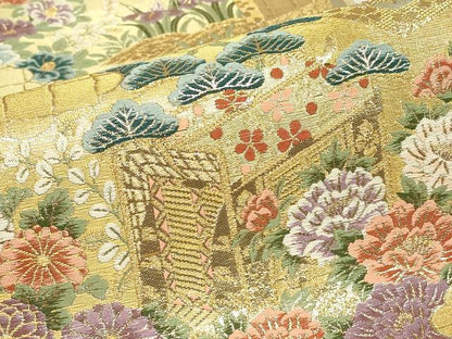 平和屋着物▼六通柄袋帯　屏風花車文　金糸　正絹　逸品　DABJ1223az