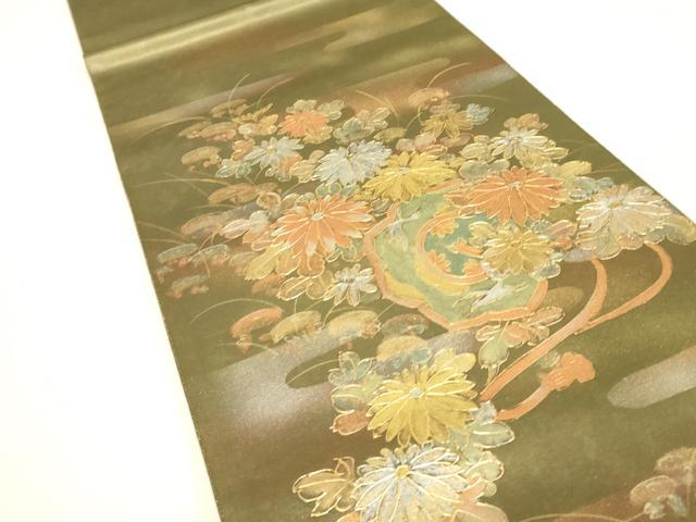 平和屋着物▼太鼓柄袋帯　作家物　鏡裏花文　金銀彩　正絹　逸品　DABJ1229az