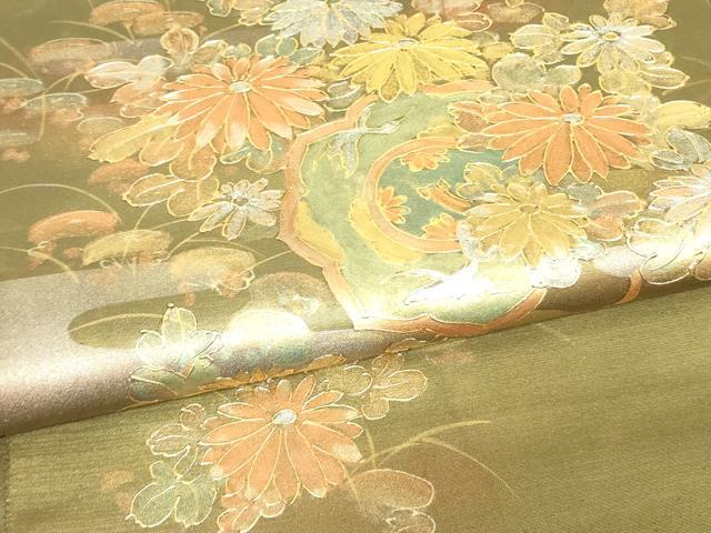 平和屋着物▼太鼓柄袋帯　作家物　鏡裏花文　金銀彩　正絹　逸品　DABJ1229az