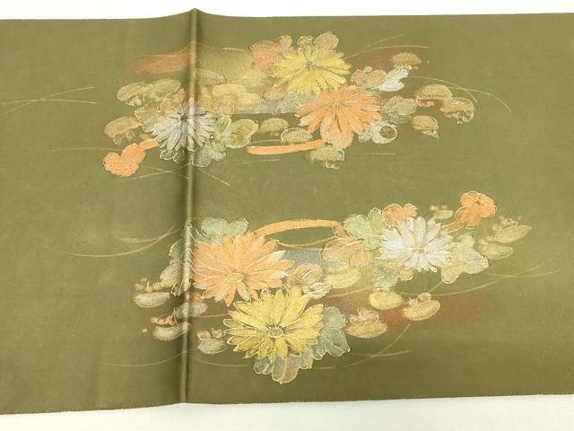 平和屋着物▼太鼓柄袋帯　作家物　鏡裏花文　金銀彩　正絹　逸品　DABJ1229az