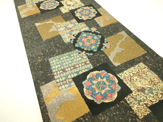 平和屋着物▼六通柄袋帯　天平華文市松くずし　金糸　引箔　正絹　逸品　DABJ1233az