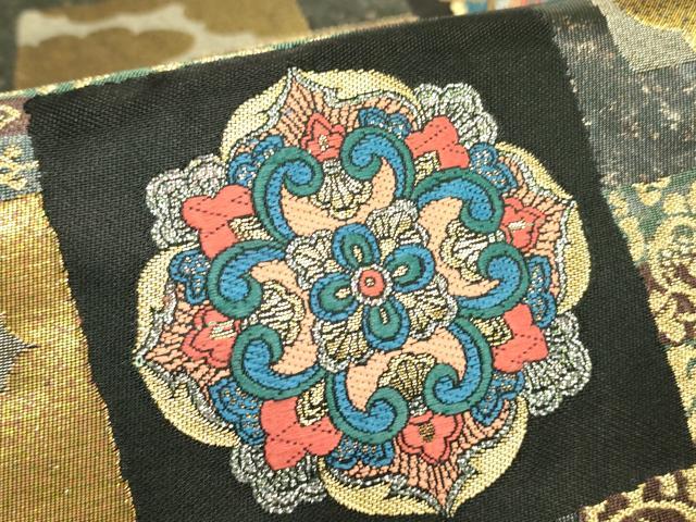 平和屋着物▼六通柄袋帯　天平華文市松くずし　金糸　引箔　正絹　逸品　DABJ1233az