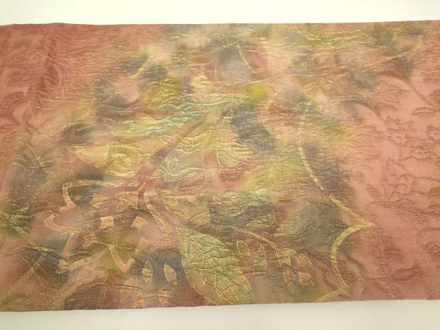 平和屋着物▼太鼓柄袋帯　作家物　ふくれ織　更紗花文　金彩　金通し地　正絹　逸品　DABJ1235az