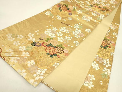 平和屋着物▼六通柄袋帯　花車文　金糸　正絹　逸品　DABJ1238az