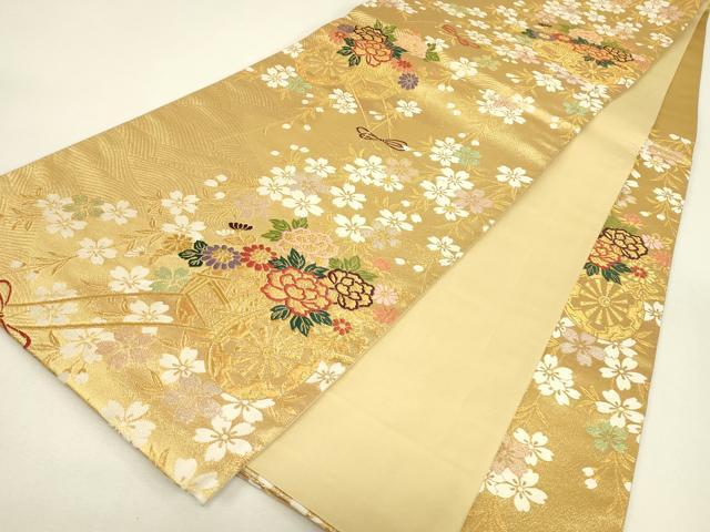 平和屋着物▼六通柄袋帯　花車文　金糸　正絹　逸品　DABJ1238az