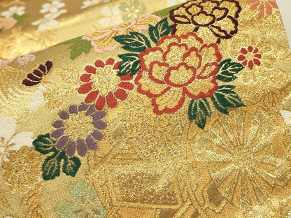 平和屋着物▼六通柄袋帯　花車文　金糸　正絹　逸品　DABJ1238az