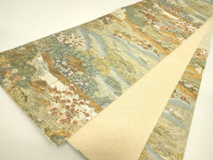 平和屋着物▼六通柄袋帯　竜安寺石庭　金糸　正絹　逸品　DABJ1239az