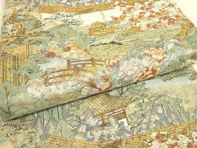 平和屋着物▼六通柄袋帯　竜安寺石庭　金糸　正絹　逸品　DABJ1239az