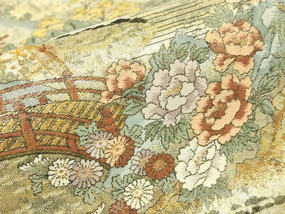 平和屋着物▼六通柄袋帯　竜安寺石庭　金糸　正絹　逸品　DABJ1239az