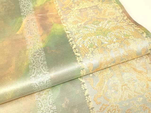 平和屋着物▼六通柄袋帯　手織引箔　動物更紗花文　金銀糸　正絹　逸品　DABJ1242az