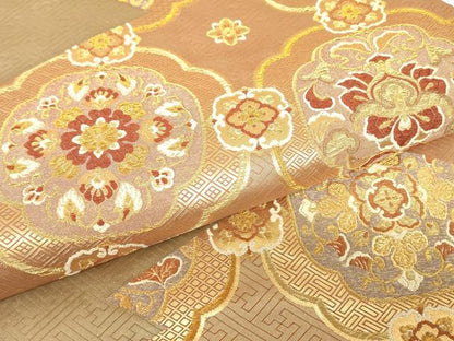 平和屋着物▼六通柄袋帯　正倉院花文　金糸　正絹　逸品　DABJ1244az