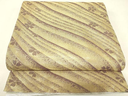 平和屋着物▼佐賀錦　両面　六通柄袋帯　舞桜文　金糸　正絹　逸品　DABJ1245az