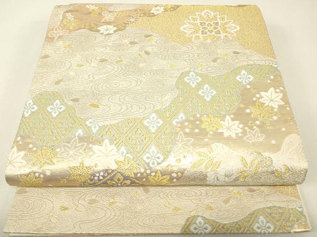 平和屋着物▼六通柄袋帯　正倉院花文　金銀糸　正絹　逸品　DABJ1260az