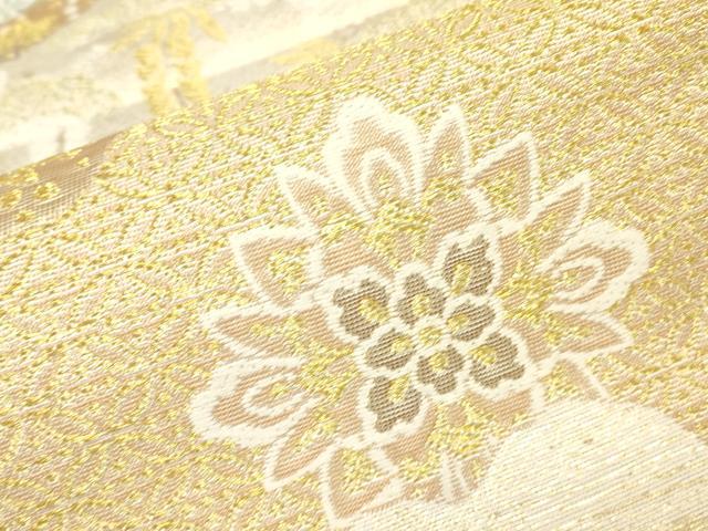 平和屋着物▼六通柄袋帯　正倉院花文　金銀糸　正絹　逸品　DABJ1260az