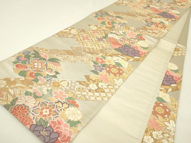 平和屋着物▼六通柄袋帯　唐織　正倉院花丸文　金銀糸　正絹　逸品　DABJ1267az