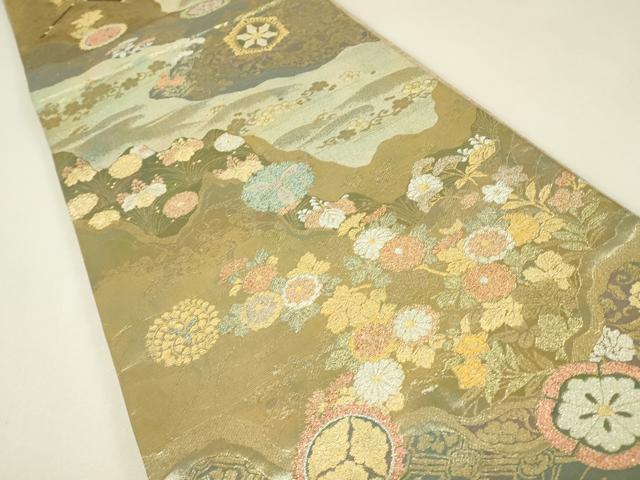 平和屋着物▼双方向　両面全通柄袋帯　瑞花狂言文　金銀糸　正絹　逸品　DABJ1269az
