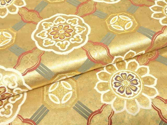 平和屋着物▼西陣　高島織物謹製　六通柄袋帯　繻珍織　寿　正倉院花文　金糸　引箔　正絹　逸品　DABJ1270az