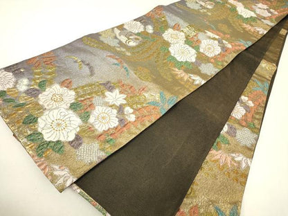 平和屋着物▼六通柄袋帯　膨れ織　優華辻が花　金糸　正絹　逸品　DABJ1274az