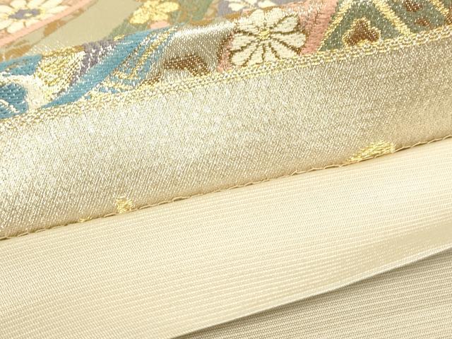 平和屋着物▼六通柄袋帯　正倉院束ね熨斗花文　金銀糸　正絹　逸品　DABJ1287az