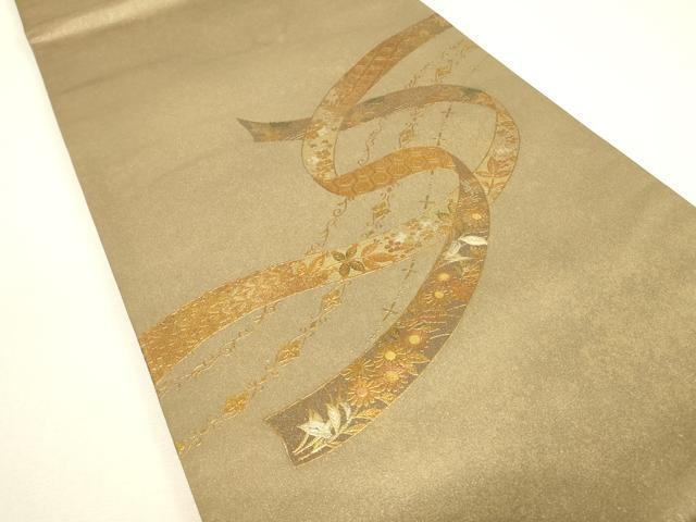 平和屋着物▼西陣　太鼓柄袋帯　螺鈿　蔓帯花文　金彩　引箔　証紙付き　正絹　逸品　DABJ1289az