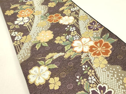 平和屋着物▼六通柄袋帯　唐織　花松文　金銀糸　やまと謹製　正絹　逸品　DABJ1292az