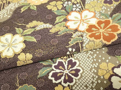平和屋着物▼六通柄袋帯　唐織　花松文　金銀糸　やまと謹製　正絹　逸品　DABJ1292az