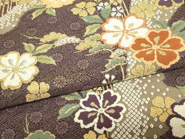 平和屋着物▼六通柄袋帯　唐織　花松文　金銀糸　やまと謹製　正絹　逸品　DABJ1292az