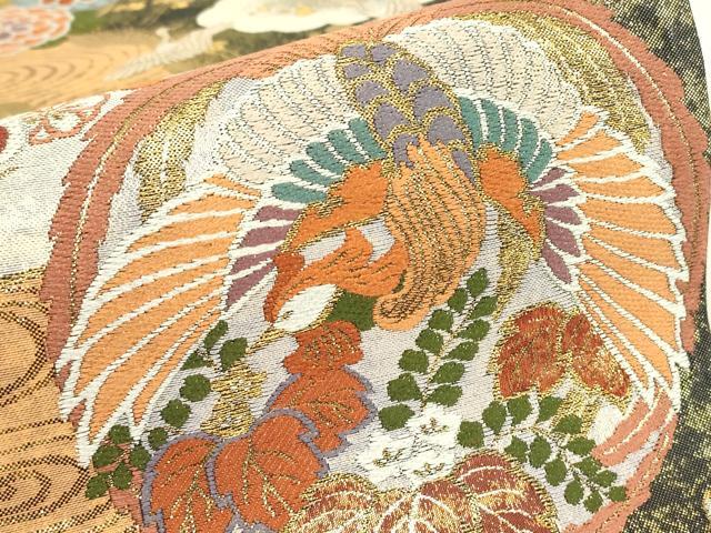 平和屋着物▼佐賀錦　全通柄袋帯　瑞鳥花の丸紋　金糸　正絹　逸品　DABJ1294az