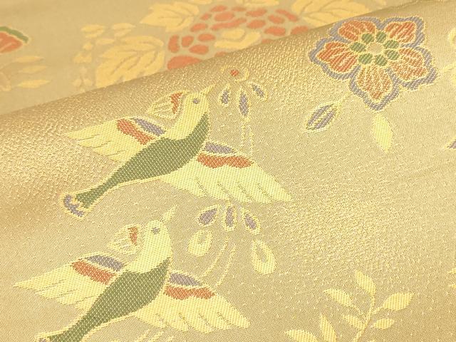 平和屋着物●名物裂一筋　西陣・あらいそ謹製　全通柄　本袋帯　更紗動物花鳥文　正絹　逸品　DABJ1297az