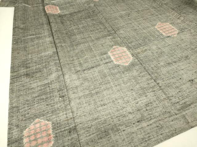 平和屋着物▽上質な紬　単衣　亀甲格子文　正絹　逸品　DABJ1345az
