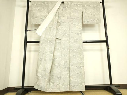 平和屋着物▽上質な紬　単衣　雪花絣　風景樹林文　証紙付き　正絹　逸品　DABJ1346az