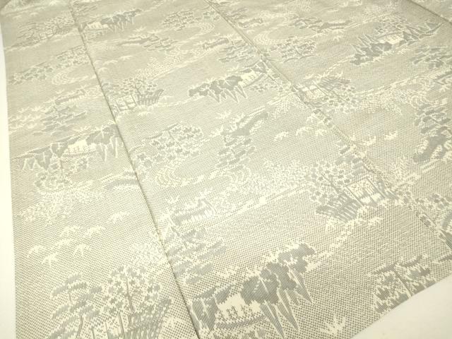 平和屋着物▽上質な紬　単衣　雪花絣　風景樹林文　証紙付き　正絹　逸品　DABJ1346az