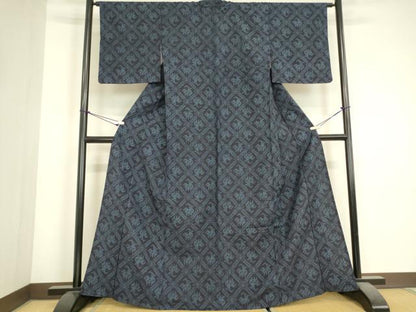 平和屋着物▽結城紬　単衣　有栖川文紋様　正絹　逸品　未使用　DABJ1349az