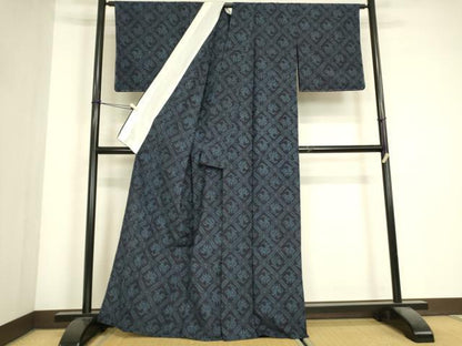 平和屋着物▽結城紬　単衣　有栖川文紋様　正絹　逸品　未使用　DABJ1349az