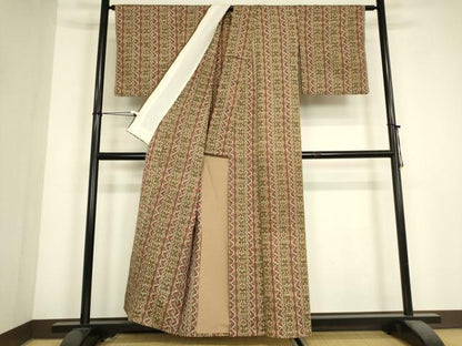 平和屋着物▽上質な紬　単衣　花間道　正絹　逸品　DABJ1350az