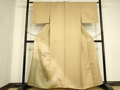 平和屋着物▽中国三大刺繍　スワトウ刺繍　汕頭刺繍　訪問着　単衣　地紙花松文　暈し染め　金彩　正絹　逸品　DABJ1357az