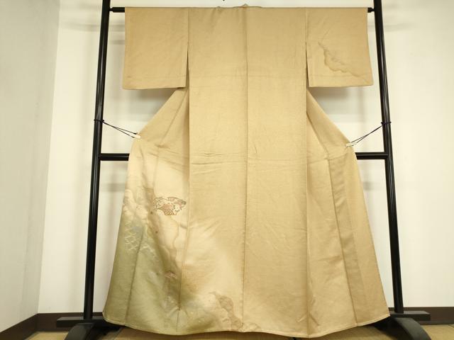 平和屋着物▽中国三大刺繍　スワトウ刺繍　汕頭刺繍　訪問着　単衣　地紙花松文　暈し染め　金彩　正絹　逸品　DABJ1357az