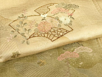 平和屋着物▽中国三大刺繍　スワトウ刺繍　汕頭刺繍　訪問着　単衣　地紙花松文　暈し染め　金彩　正絹　逸品　DABJ1357az