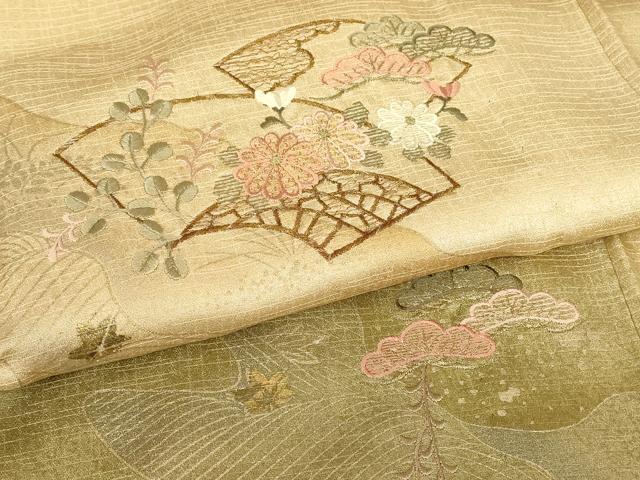 平和屋着物▽中国三大刺繍　スワトウ刺繍　汕頭刺繍　訪問着　単衣　地紙花松文　暈し染め　金彩　正絹　逸品　DABJ1357az