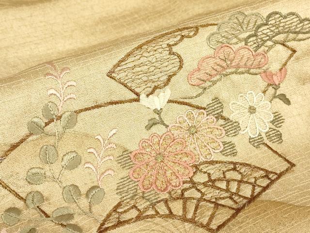 平和屋着物▽中国三大刺繍　スワトウ刺繍　汕頭刺繍　訪問着　単衣　地紙花松文　暈し染め　金彩　正絹　逸品　DABJ1357az