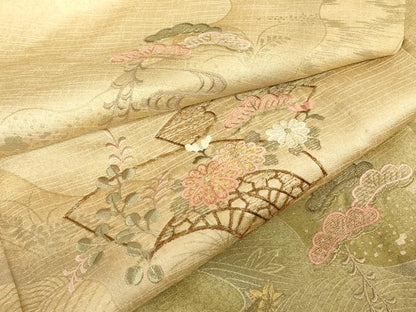 平和屋着物▽中国三大刺繍　スワトウ刺繍　汕頭刺繍　訪問着　単衣　地紙花松文　暈し染め　金彩　正絹　逸品　DABJ1357az