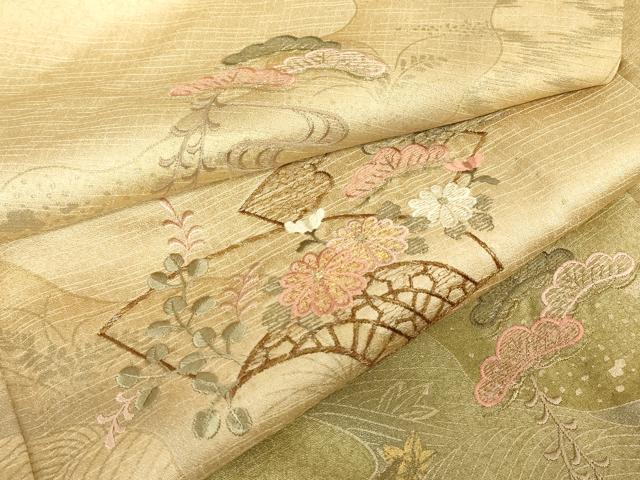 平和屋着物▽中国三大刺繍　スワトウ刺繍　汕頭刺繍　訪問着　単衣　地紙花松文　暈し染め　金彩　正絹　逸品　DABJ1357az
