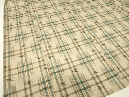 平和屋着物▽上質な紬　単衣　絣格子文　正絹　逸品　DABJ1358az